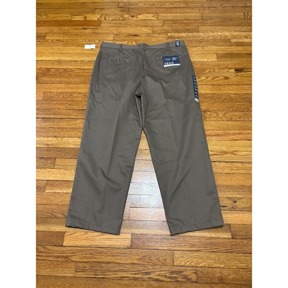 IZOD Mens American Chino Pants Size 42x30 Brown Twill Flat Front Khakis NWT $60 - Picture 9 of 9